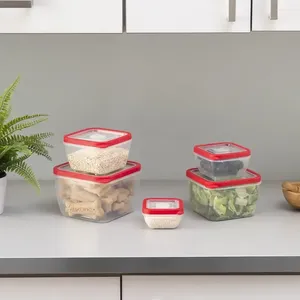 Bottiglie di stoccaggio da 10 pezzi per alimenti in plastica quadrati set di oggetti organizzatori da cucina rossa