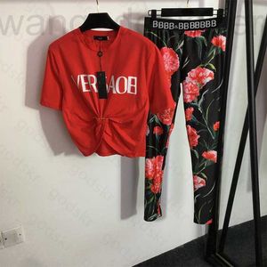 Women's Tracksuits designer Women Letter Print Shirt Leggings Tracksuit Simple Pin Short Sleeve T Stretch Slim Fit Pants Yoga Set 5HNM