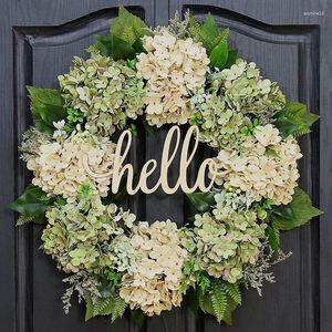 Flores decorativas AT14 Handmangea Whildrangea Greante verde branco Artificial da primavera Summer Househ Flor Floral Flor para a porta da frente