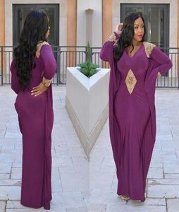 Graciös fjärilsärmning Purple Evening Gown Dubai Vneck Applique Mermaid Formal Party Dress Floor Length Prom Clowns Fast Shipin2830130