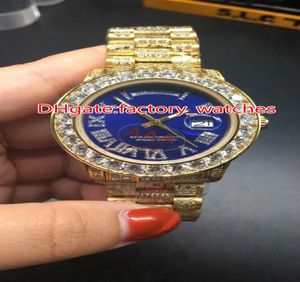 Luxury Mens Brand Watch Big diamonds bezel big size 40mm wrist watch hip hop rappers full iced out gold case blue face dial automa3871327