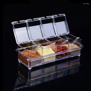 Storage Bottles 4 Compartments Sugar Bowl Salt Shaker Seasoning Container And Pepper Bottle Four Grid Box Multi-grid