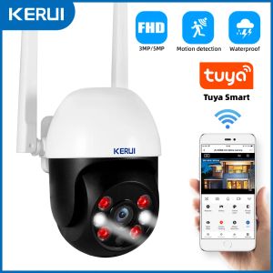 Камеры Kerui 3MP 5MP PTZ Wi -Fi IP Беспроводная камера Tuya Smart Outdoor Home Security 4x цифровой Zoom Dome Camera Cctv Video Surveillance