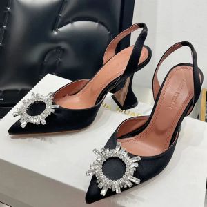 Mode amina klänning sandaler satin spetsiga slingbacks bowtie pumpar högklackade sko kvinnor fest bröllopskor