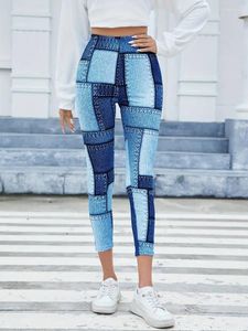 Leggings femminile primavera e estate imitazione in denim patchwork stampato di coscia sottile per le donne