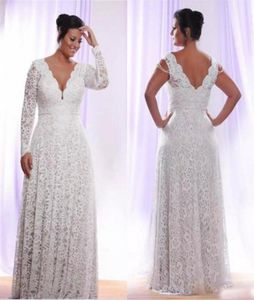 Cheap Full Lace Plus Size Wedding Dresses With Removable Long Sleeves Deep V Neck Bridal Gowns Floor Length Sheath A Line Wedding 5452597