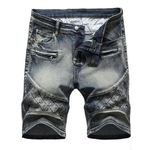 Summer Stretch Short Denim Jeans Männer Sticklöcher drei Farbe männliche Cowboy -Freizeit -Shorts Reißverschluss Retro Multipocket 240328