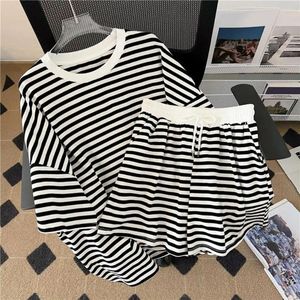 Women's Tracksuits Striped Women Tee Shorts Suit Casual Summer Top Sets Short Sleeves T-shirt Blouses Wide Leg Outfits