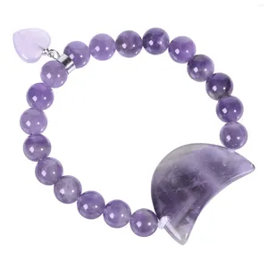 Charm Bracelets Carved Cresent Moon Shape Crystal Stone Bracelet Natural Amethyst Beads With Love Heart Charms For Women Men