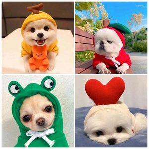 Dog Apparel Pet Autumn And Winter Cute Fruit Frog Sweater Warm Brushed Hood Hoodie Cat Clothes