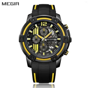 Wristwatches MEGIR Luxury Sport Quartz Watch Silicone Band Big Dial Military Wrist Chronograph Waterproof Male Clock Relogio Masculino