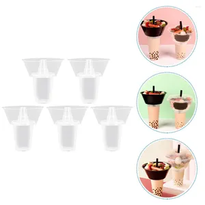 Copas descartáveis Canudos 5 conjuntos Drink Cupo Portátil Bowl Bowl Snack plástico espessado Acessório de contêiner Clear Small Supply Beverage e