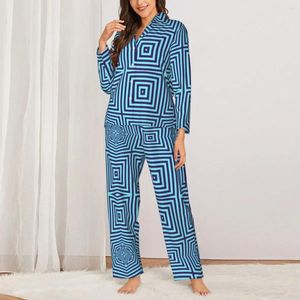 Home Clothing Mint Geometry Pajamas Set Autumn Abstract Art Kawaii Room Sleepwear Woman 2 Pieces Casual Oversized Printed Suit Gift Idea