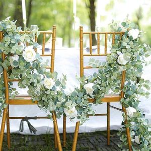 Decorative Flowers 5.9ft Eucalyptus Garland Artificial Flower Runner Mantle With Rose Table For Wedding Arch Party Backdrop Decor