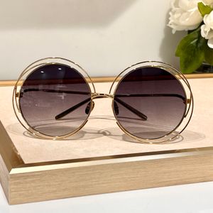 Óculos redondos de tamanho redondo gradiente de ouro cinza 114 Mulheres SUNNIES GAFAS DE SOL DESENS SUNGLESS SHOTES OCCHIALI DA SOLE UV400 Proteção Eyewear