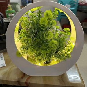 Decorative Flowers Artificial Plants Bonsai With LED Light Small Tree Pot Fake Plant Potted Ornaments Home Room Table Decoration Birthday