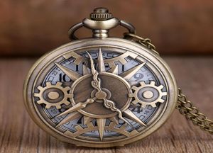 Nowy przylot Steampunk Retro Hollow Gear Kwarcowy zegarek Pocket Watch Naszyjnik Wisianek Przedmówek Zegarki Pieką