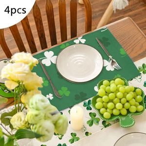 Table Mats 4pcs St. Patrick'S Day Placemat Green Decoration Non Slip Insulated Linen Cloth