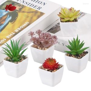 Decorative Flowers Artificial Plants Fake Succulents Small Mini Potted Plastic For Christmas Home Office Living Room Desk Decor