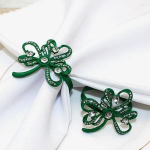 Bord trasa 4 datorer Shamrock servettringar spännen grönska dekor Holidahållare bordsfestival metall