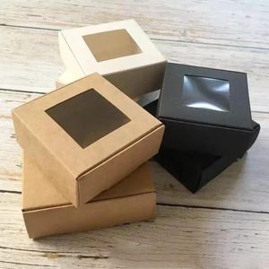 Gift Wrap 50Pcs Small Kraft Packaging Paper Box White Cardboard Handmade Soap Candy Package With Clear Window