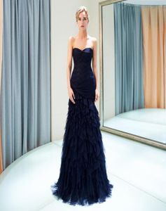 Sweetheart Navy Blue Ruffle Abito da sera a livelli a più livelli 2018 abiti da ballo abiti formali abiti da festa con cerniera posteriore lunghezza 4877208