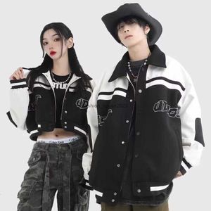 Spring and autumn leather color matching lapel baseball jacket made by men women China-Chic brand American short lovers