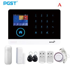 Kits PGST 103 2.4 -tums skärm WiFi GSM Home Bulgar Security System 433MHz App Control RFID Card med PIR Motion Detector Door Sensor