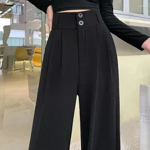 Women's Pants Female Clothing Wide Leg Straight Korean High Waist 2024 Summer Solid Color Fashion Folds Button Casual All-match Trousers