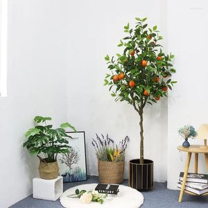 装飾的な花1.8mシミュレーション植物オレンジツリーポット人工植物床から天井までの庭のポットプランターリアルのような緑の盆栽