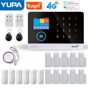 Kits 4G WiFi Alarmsystem Tuya Smart Life App Control für Sicherheit Alarmalarm PIR Sensor -Türsensor Smart Home Kit Feueralarm Panel