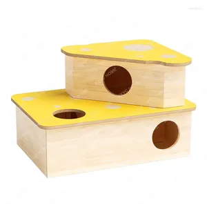 Cat Carriers Hamster Nest Shelter Zhizhi Multi-Bedroom Wooden House Toy Flower Branch Mouse Cooling Djungarian Hiding Supplies