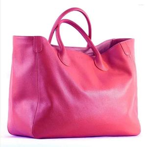 DrawString Roomy Women Bag äkta läderhandväska Luxury Cowhide Casual Tote Thick Real Natural Bucket Shopper Daily Big Purse