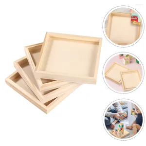 Decorative Figurines 4 Pcs Teir Trays 3d Puzzle Toy Wood Blocks Toys Square Storage And Organization Wooden For Home