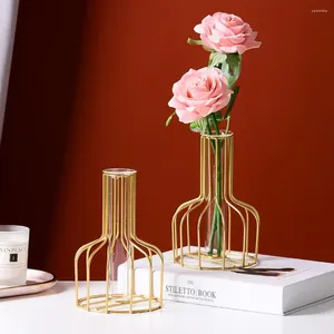 VASES IRON ART HYDROPONIC GLASS VASE DESKTOP ORNAMET GEOMETRIC LINE FRAILリビングルームホームオフィスデコラットH0O0のためのフラワーアレンジ