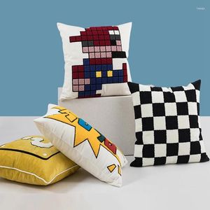 Pillow Nordic INS Style Cover Cartoon Geometric Square Character Decorative Pillows Home Office Sofa Chair Bed Waist Pillowcase