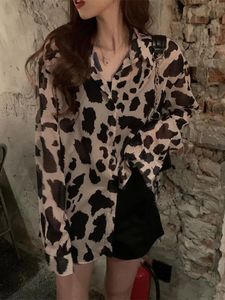 Leopard Print Shirts Blouses Women Spring Summer Thin Sunproof Shirt Long Sleeve Sexy Casual Loose Chiffon Tops Y2k Clothes 3XL 240322