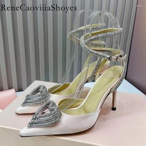 Dress Shoes Crystal High Heels Women Pointed Toe Satin Slingbacks Party Luxury Rhinestone Stiletto Runway Show Pumps Woman