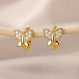 Orecchini a cerchio farfalla per donne ragazze moderne color oro in acciaio inossidabile 2024 di tendenza estetica gioiello femme