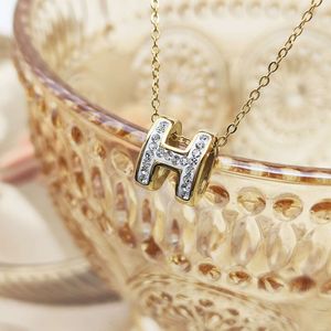 Double Sided Diamond Studded Letter H Pendant, Titanium Steel Necklace, Female Internet Celebrity, Live Streaming Niche Light Accessory