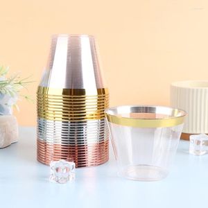 使い捨てカップストロー10pcs 270mlプラスチックローズゴールドパーティーウェディングフェスティバルホームクリアカクテルメガネ装飾用品