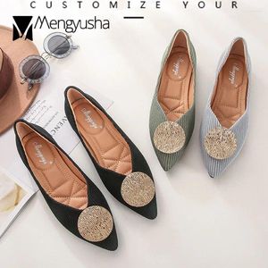 Casual Shoes Round Metal Buckle Knitting Flats Woman Comfy Ballerina Slip On Pointed Toe Loafers Stretch Weaving Women Plus Size 40-43