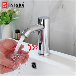 Badrumsvaskar Sinlaku Chrome Polished Basin Automatic Sensor Faucet Touch Free Deck monterad med kallt vatten snabba mixertappar