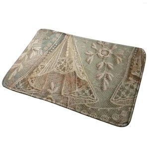 Carpets Beautiful Lace Print Entrance Door Mat Bath Rug Antique Vintage Tea Dyed Beige Pale Blue Flowers Frills Feminine