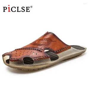 Slippers Plus Size Genuine Leather Men Beach Summer Sandals Home Outdoor Casual Walking Flip Flops Shoes