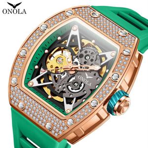 Mode Full Diamond New Watch Aurona/Onola Live Automatic Mechanical Mens Silikonband wasserdicht