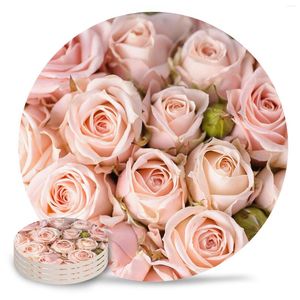 Table Mats Roses Pink Flowers Ceramic Set Kitchen Round Placemat Luxury Decor Coffee Tea Cup Coasters
