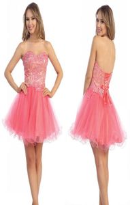 59 Cute Sweetheart Aline Crystal Beads Organza Cheap Corset Homecoming Dress Short Prom Dresses Party Dresses Sweet 16 Dresses3540418