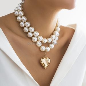 Gold Color Cute Sweet CCB Beads Choker Necklace For Women Wedding Party Gift Trendy Plastic Heart Pendant Necklace Pearl Jewelry