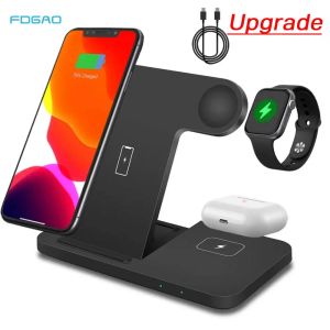 Laddare 15W 3 I 1 Fast Charging Qi Wireless Charger Stand för iPhone 14 13 12 11 XS XR X 8 Apple Watch 7 6 SE Airpods Pro Dock Station
